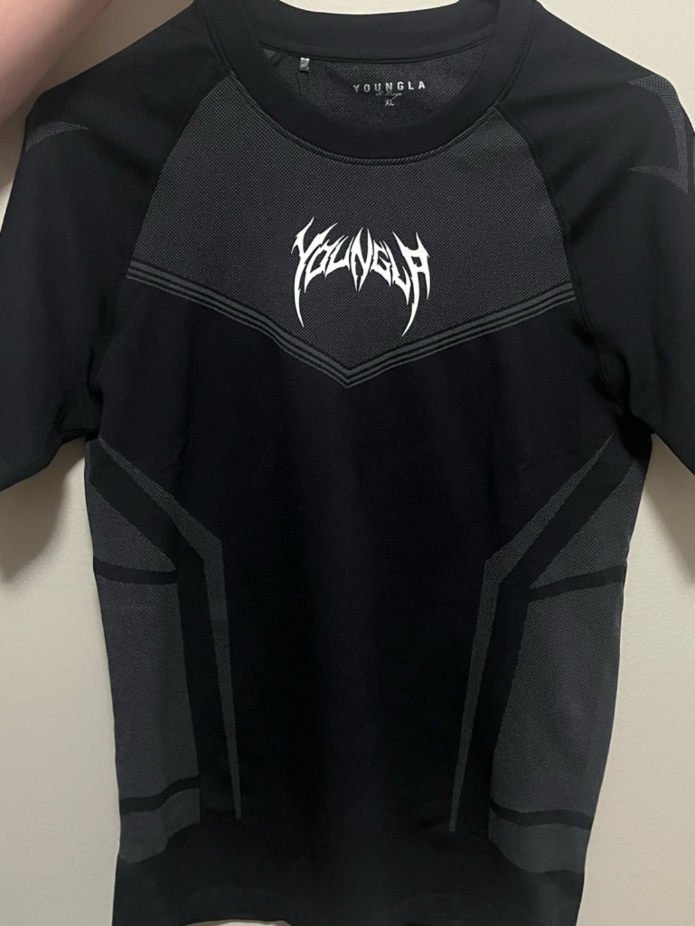 YoungLA Black Short Sleeve Athletic Tee with Gray Accent Panels